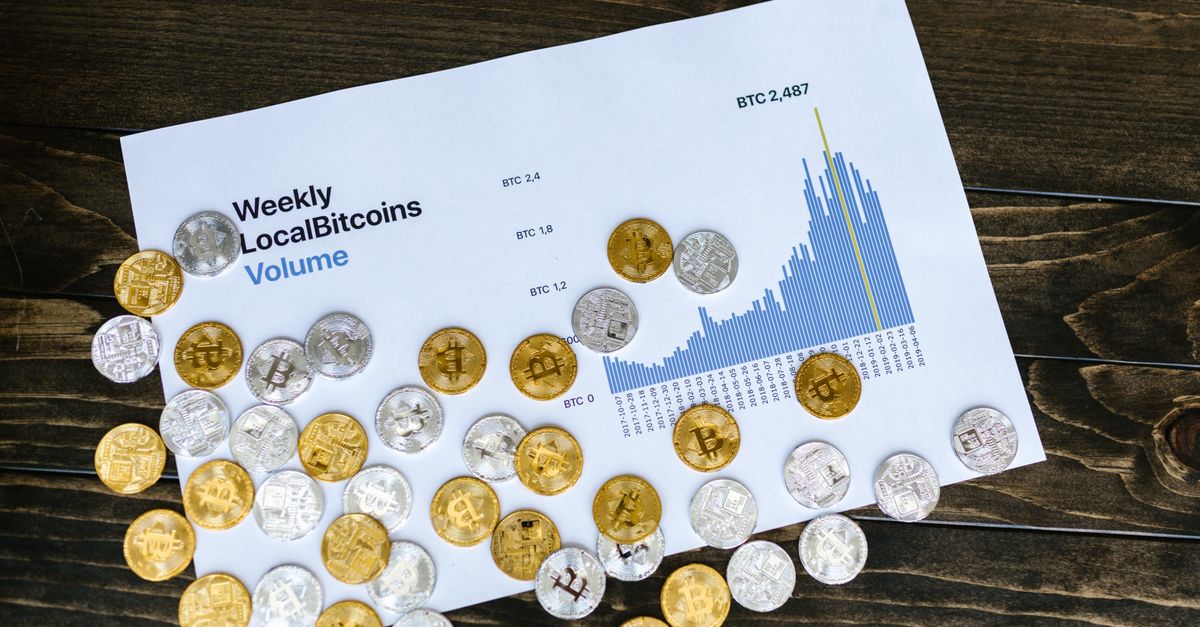 A visual representation of weekly bitcoin volume and data analysis with coins.